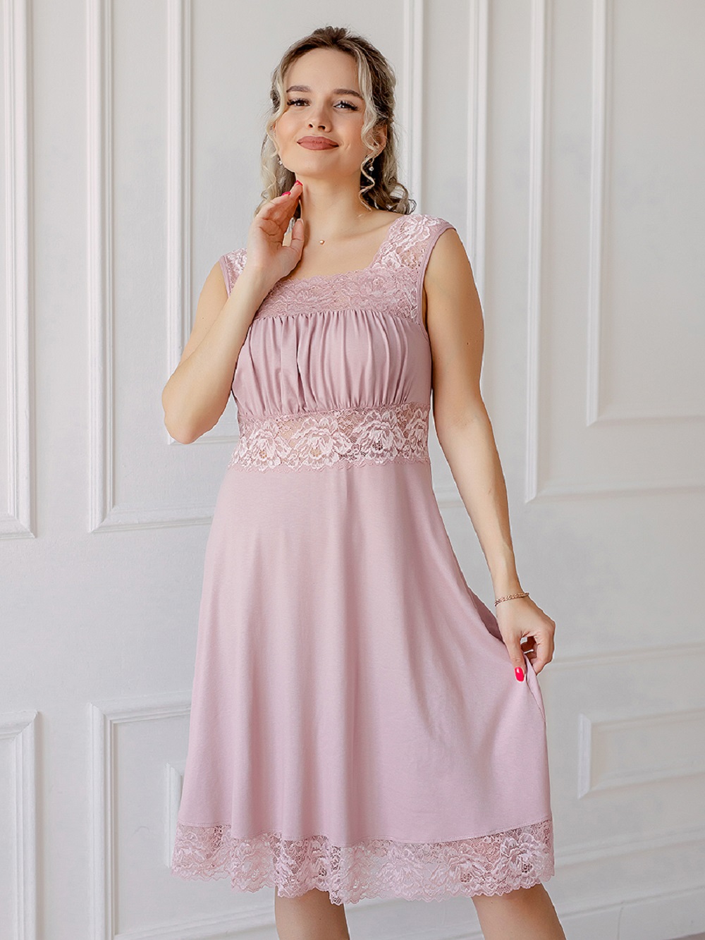 Ночная сорочка женская Совушка Трикотаж Риана короткая розовая 52 RU