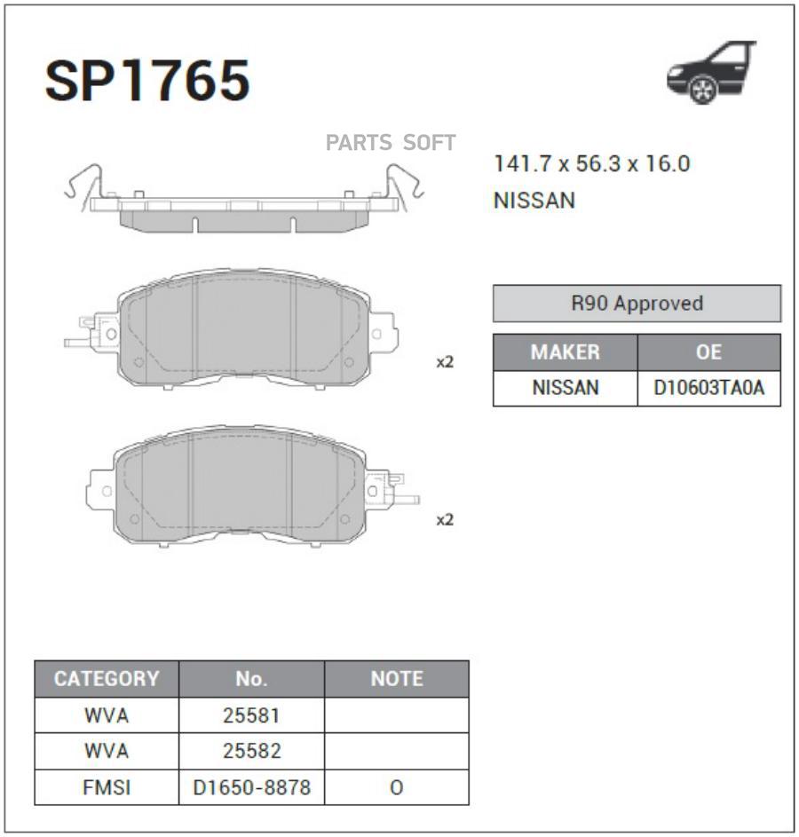 

Колодки передние NISSAN Teana III (L33) 2014-> SANGSIN BRAKE SP1765, SP1765