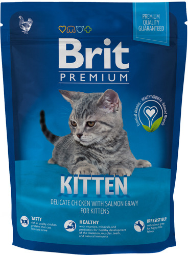 фото Сухой корм для котят brit premium kitten, курица в лососевом соусе, 0,3кг