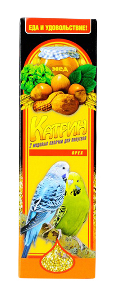 Лакомство для волнистых попугаев Катрин Медовые палочки с орехом, 20 г, 2 шт