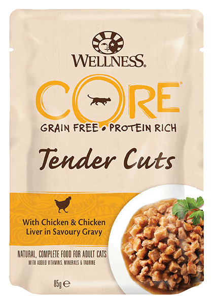 Влажный корм для кошек Wellness CORE Tender Cuts, курица и индейка в соусе, 16шт по 85г