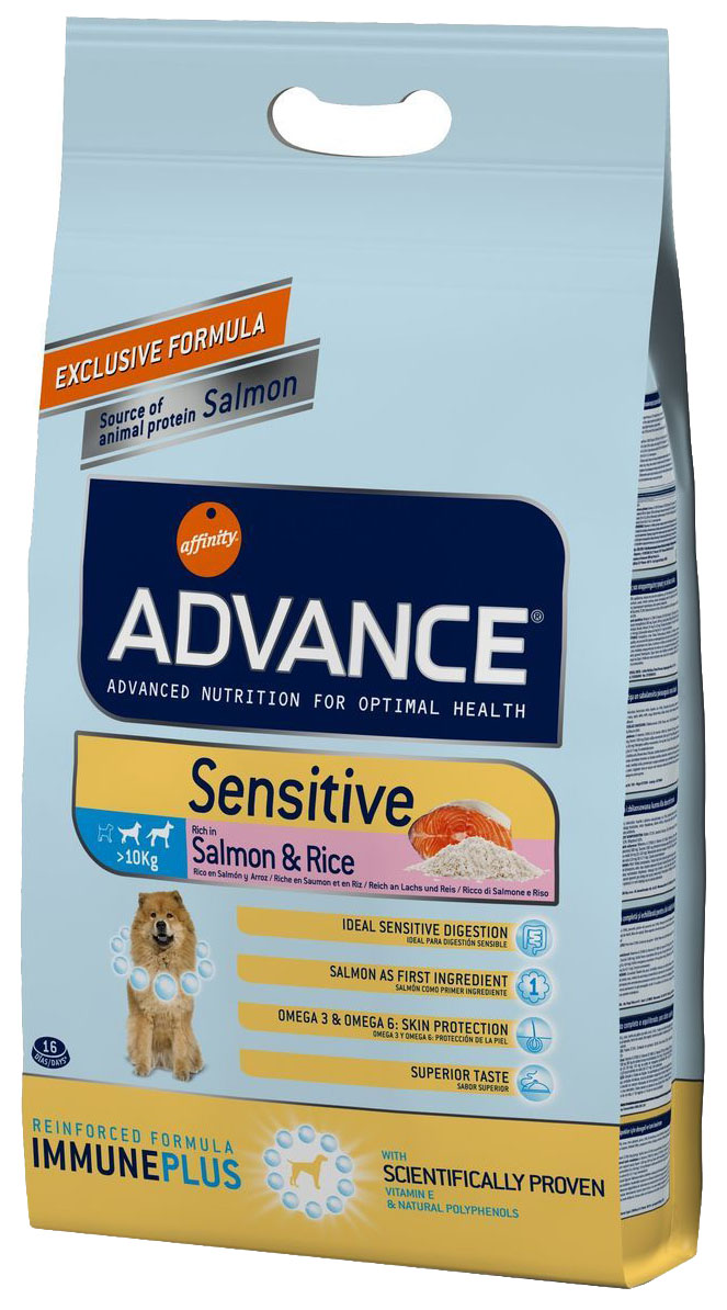 фото Сухой корм для собак advance sensitive medium, лосось, рис, 3кг