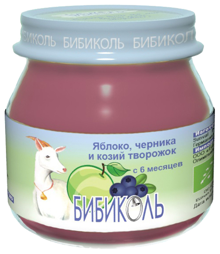

Пюре фруктовое Бибиколь Яблоко, черника и козий творожок с 6 мес. 80 г, 1 шт., Яблоко, черника и козий творожок