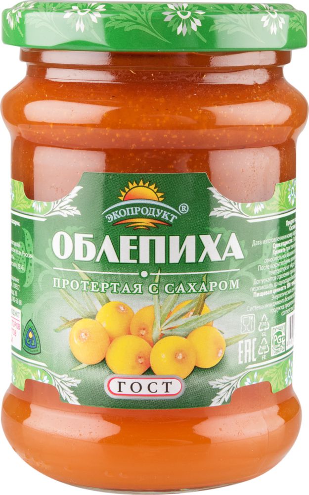 фото Облепиха экопродукт протертая с сахаром 320 г