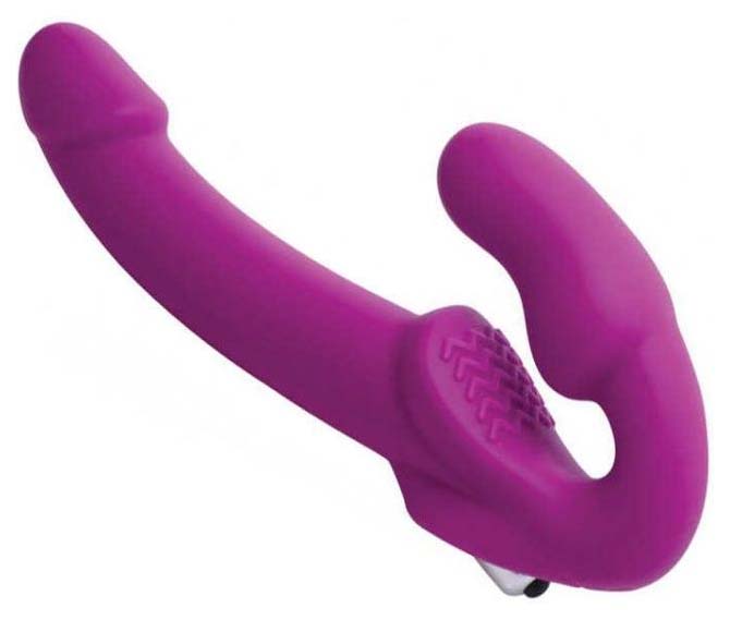 Ярко-розовый безремневой вибрострапон Evoke Vibrating Strapless Silicone Strap-on Dildo