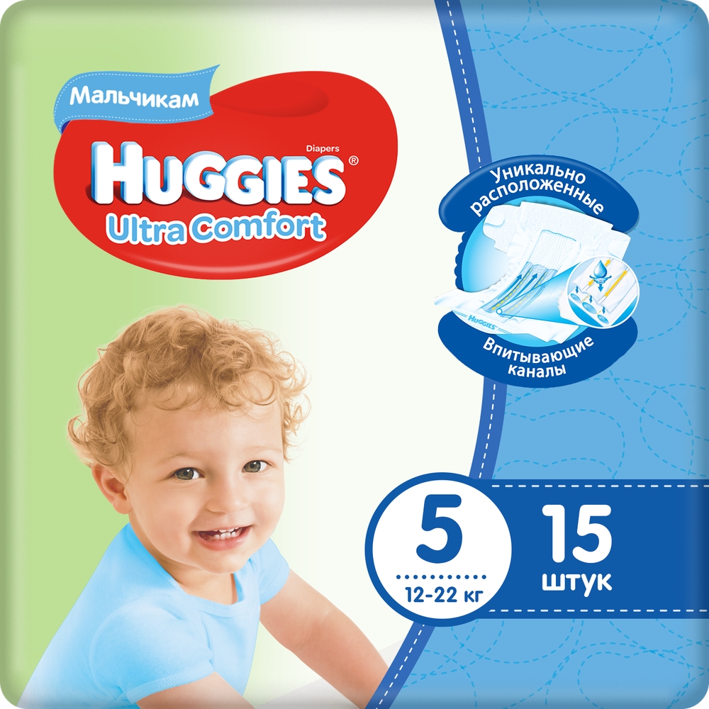 фото Подгузники huggies ultra comfort для мальчиков 5 (12-22 кг), 15 шт.