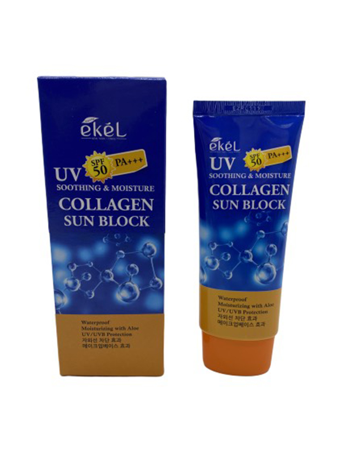 Коллаген sun. Ekel UV Sun Block, 70мл. Ekel крем UV Sun Block SPF 50. Крем солнцезащитный с коллагеном Ekel Soothing and Moisture Sun Block spf50+ pa+++ Collagen. Крем для лица солнцезащитный Ekel UV Collagen ampule Sun Block с коллагеном 70 мл.