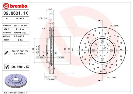 фото Тормозной диск brembo 09.8601.1x