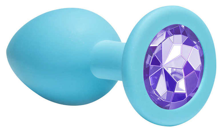 Средняя Анальная пробка голубая Emotions Cutie Medium с фиолетовым кристаллом 8,5 см