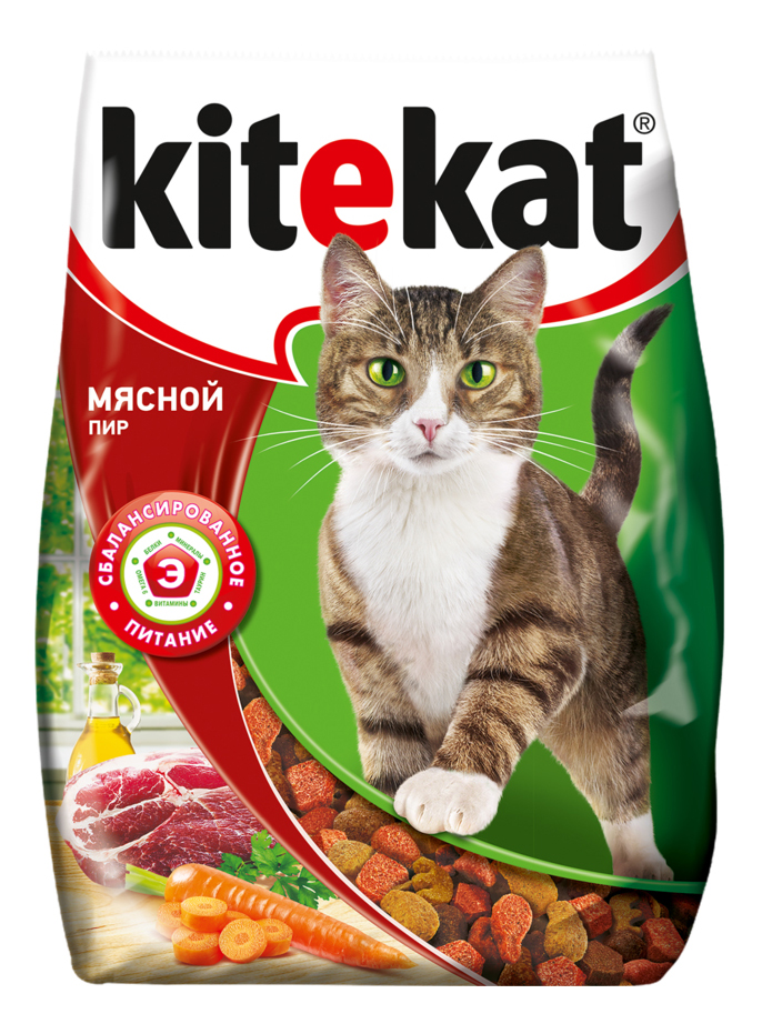 фото Сухой корм для кошек kitekat, мясной пир, 4шт по 1,9кг