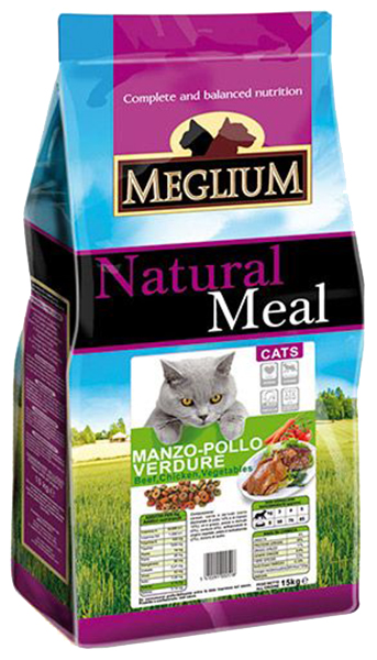 Сухой корм для кошек Meglium Adult, говядина, курица, овощи, 15кг