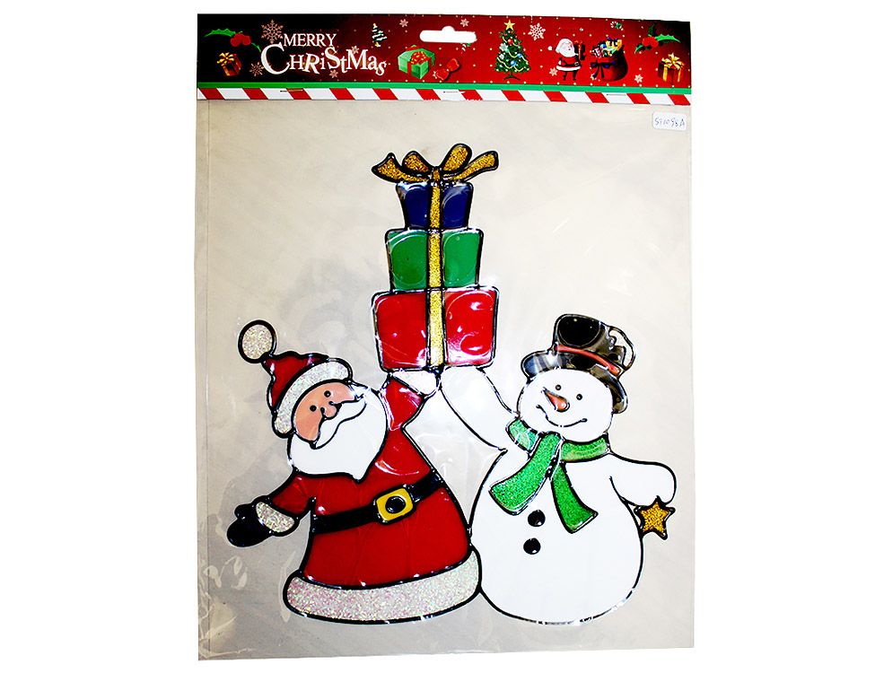 Наклейка на стекло Санта со Снеговиком 27*31 см ST1098A