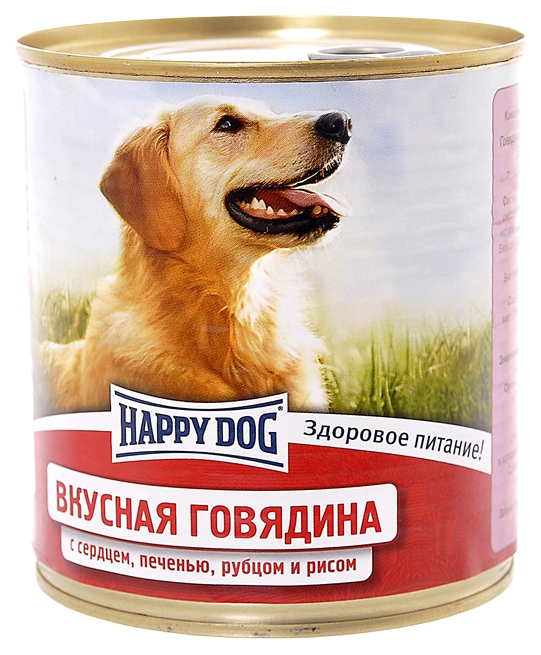 

Консервы для собак Happy Dog, говядина, сердце, печень, рубец и рис, 750г, говядина, 750 г