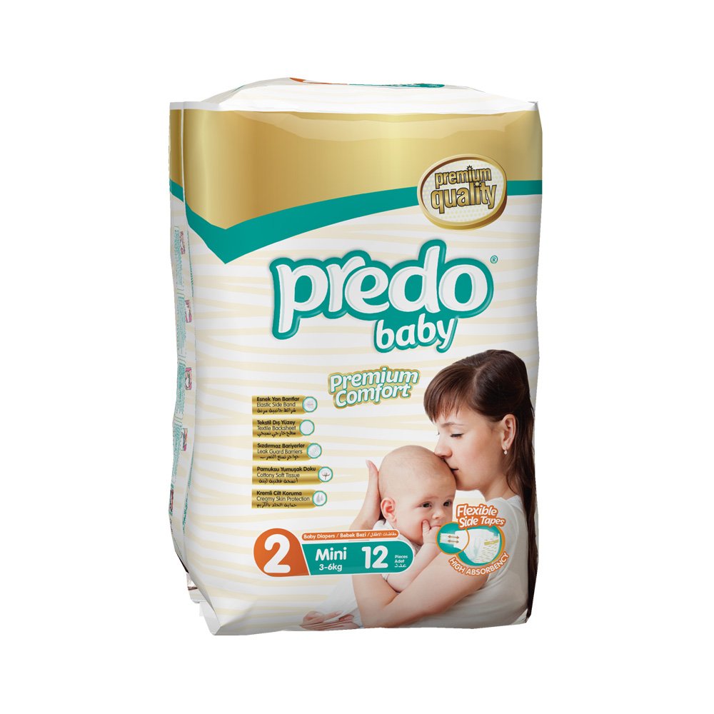 Подгузники для новорожденных Predo Baby Стандартная пачка (12 шт.) № 2 (3-6 кг.) мини