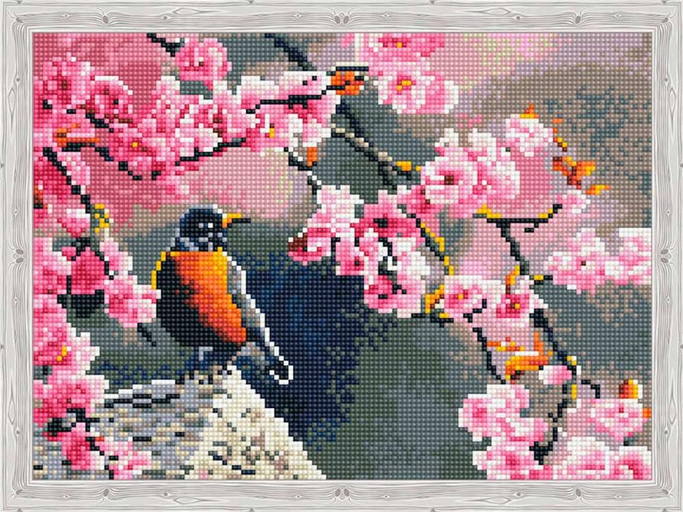 Алмазная вышивка Цветной Весенняя птичка, 30x40 см