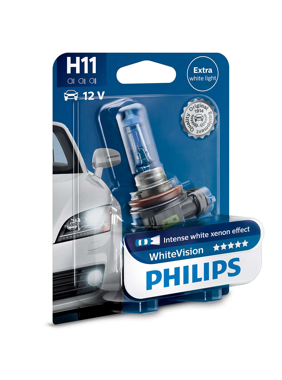 фото Лампа h11 12v (55w) whitevision, 1шт. блистер philips арт. 12362whvb1