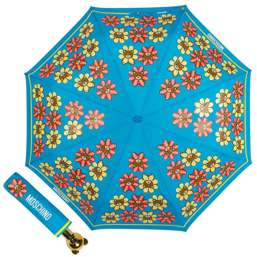 Зонт складной женский автоматический MOSCHINO 8126-OCP голубой