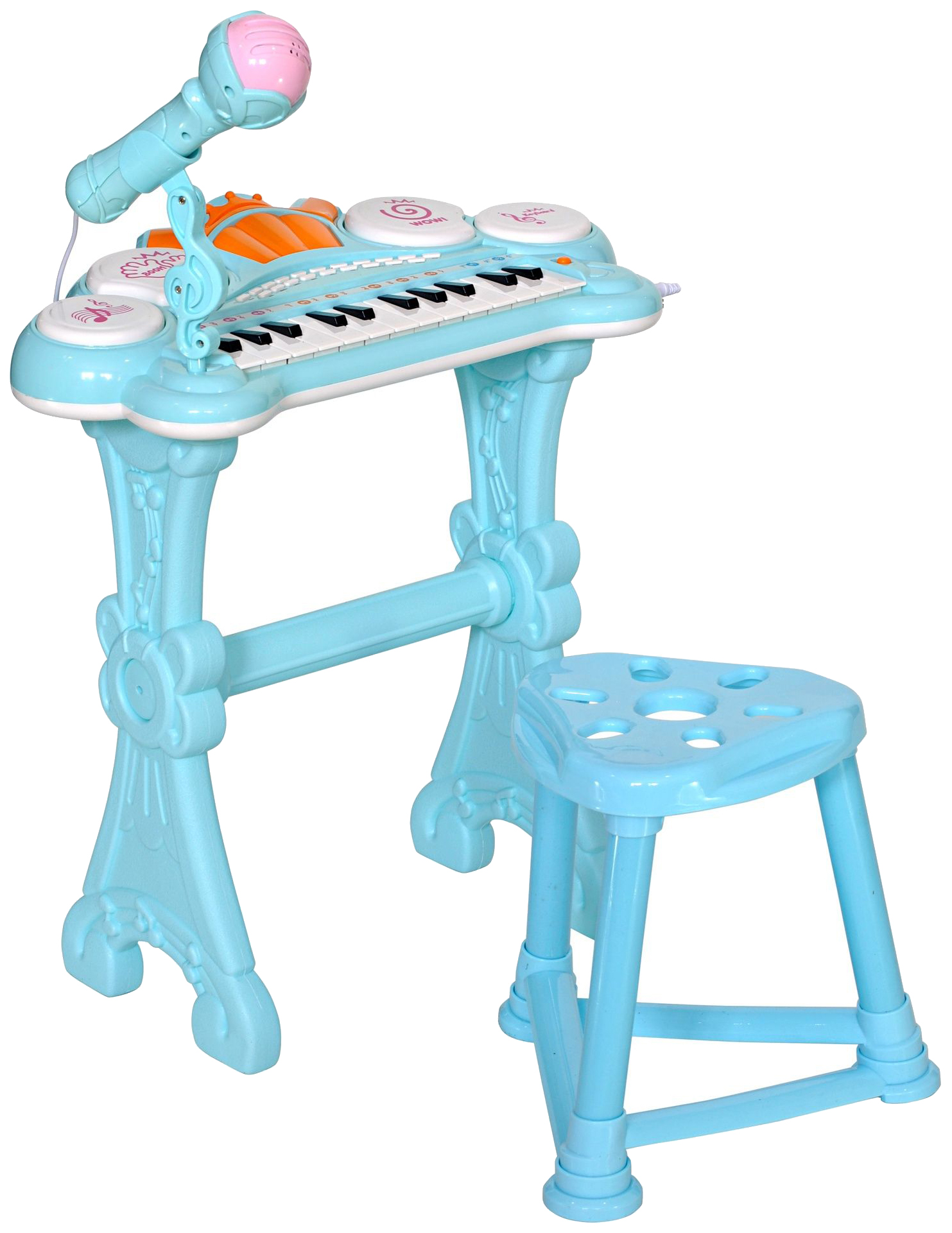 Детское пианино Everflo с микрофоном и стульчиком голубое HS0356831