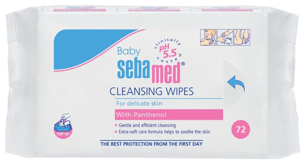 фото Салфетки детские очищающие sebamed baby wipes with panthenol с пантенолом 72шт.