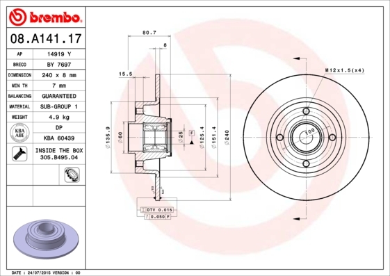 фото Тормозной диск brembo 08a14117