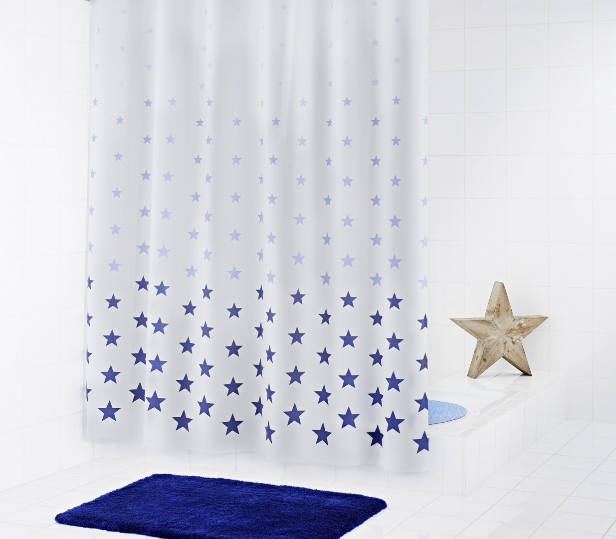 фото Штора для ванных комнат stella синий 180х200 ridder