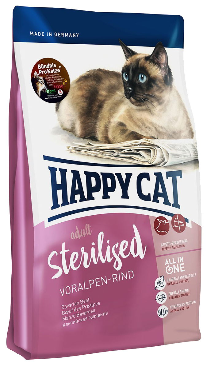 фото Сухой корм для кошек happy cat sterilised, для стерилизованных, говядина, 1,4кг