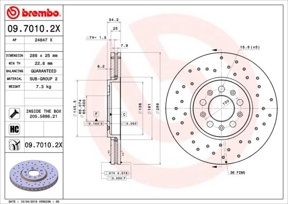 фото Тормозной диск brembo 09.7010.2x