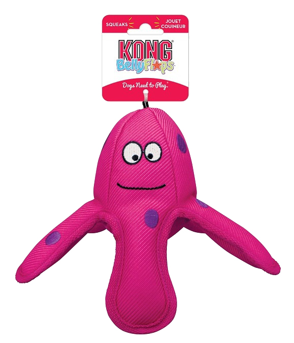 фото Мягкая игрушка для собак kong belly flops осьминог, розовый, длина 19 см