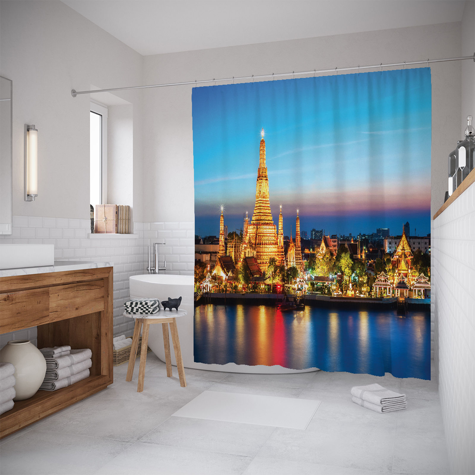 

Штора для ванной JoyArty «Ночь в огнях» 180x200, Голубой