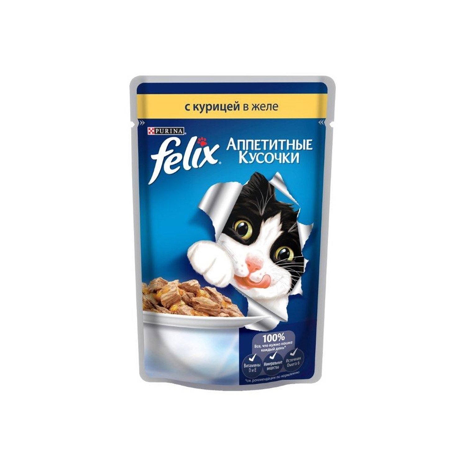 фото Влажный корм для кошек felix аппетитные кусочки, курица, 24шт, 85г