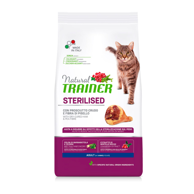 Сухой корм для кошек TRAINER Natural Adult Sterilised, для стерилизованных, бекон, 0,3кг