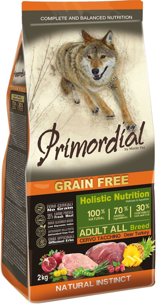 фото Сухой корм для собак primordial grain free adult all, индейка, оленина, 2кг