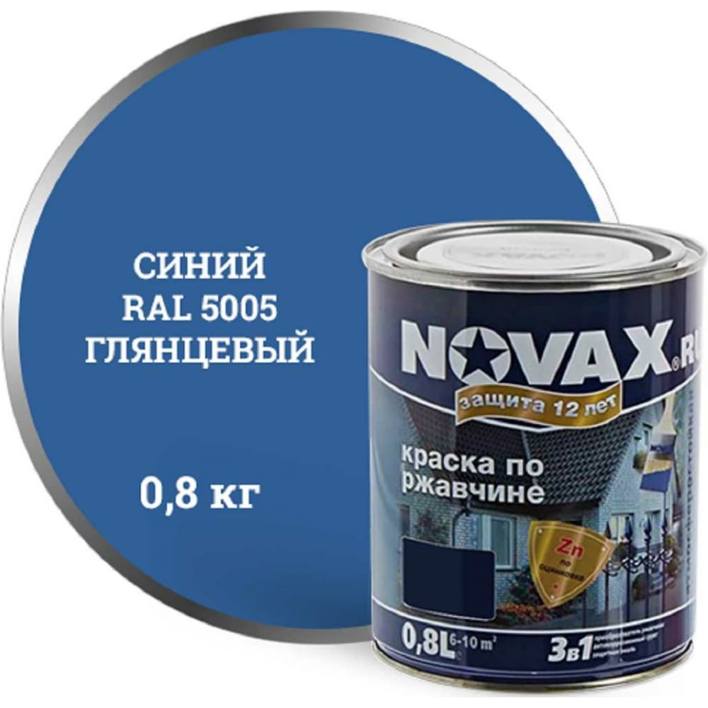 Грунт-эмаль Goodhim NOVAX 3в1 синий RAL 5005, глянцевая, 0,8 кг 10793