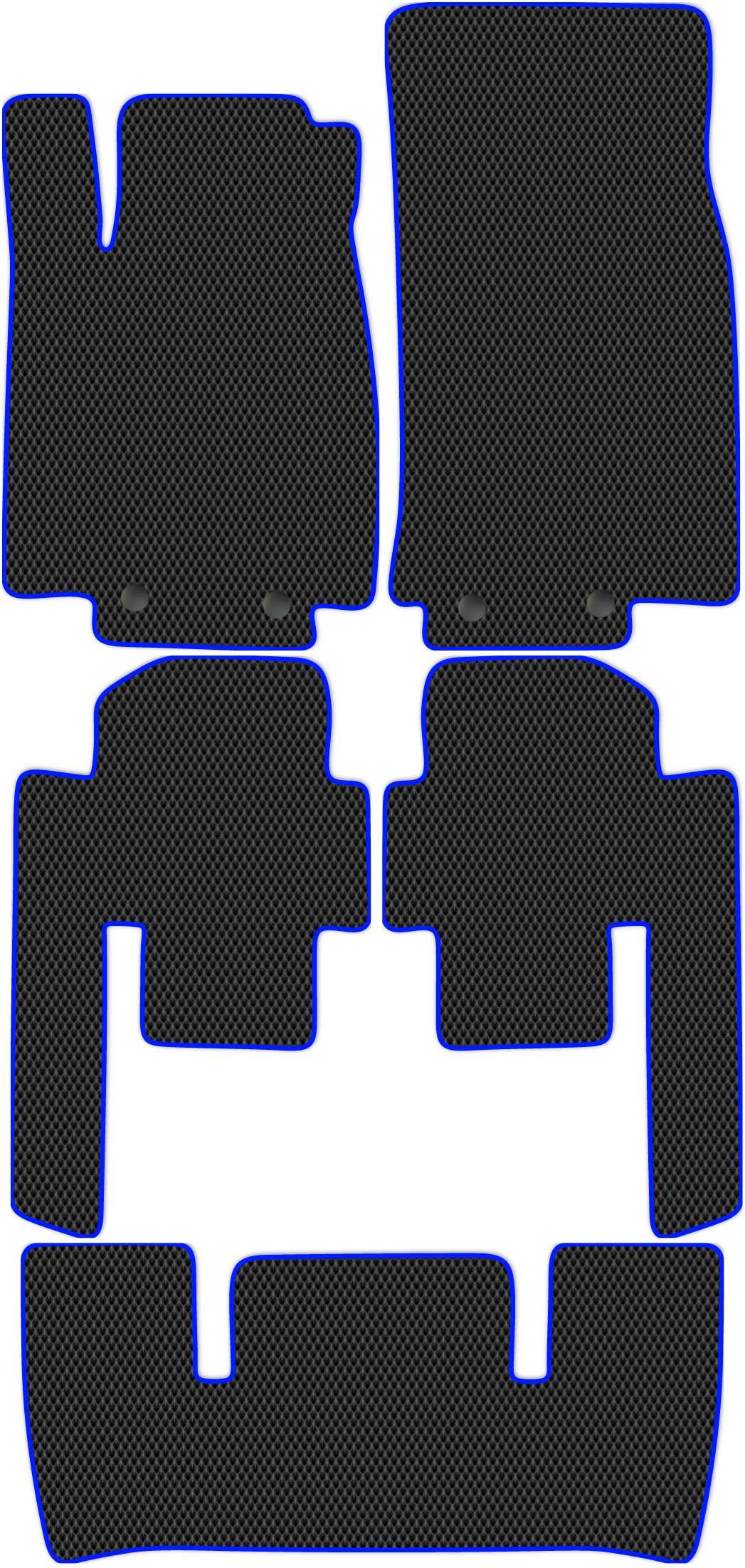 

Коврики ЭВА в салон для Mercedes-Benz R-Class 2005 - 2013 +3 ряд, 5 шт. черный, синий кант, 3538-SP5YL-H