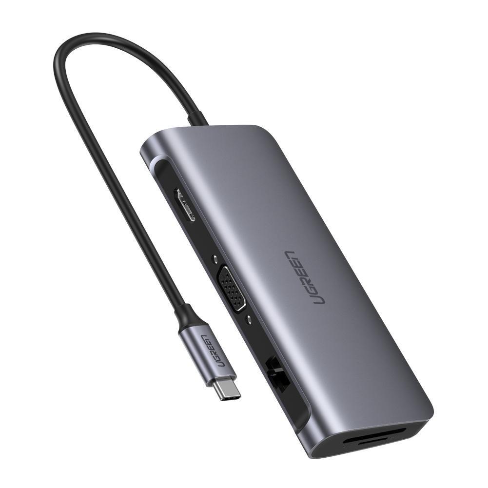 фото Usb-концентратор ugreen 40873 9 в 1 (hub), 3 x usb 3.0, hdmi, vga, rj45 gigabit, tf/sd, pd