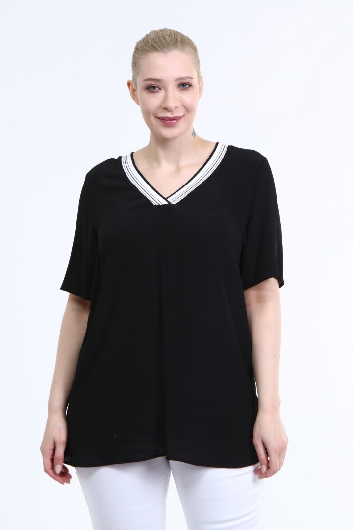 

Блуза женская My Line Moda 1379 черная 48 RU (товары доставляются из-за рубежа), Черный, 1379