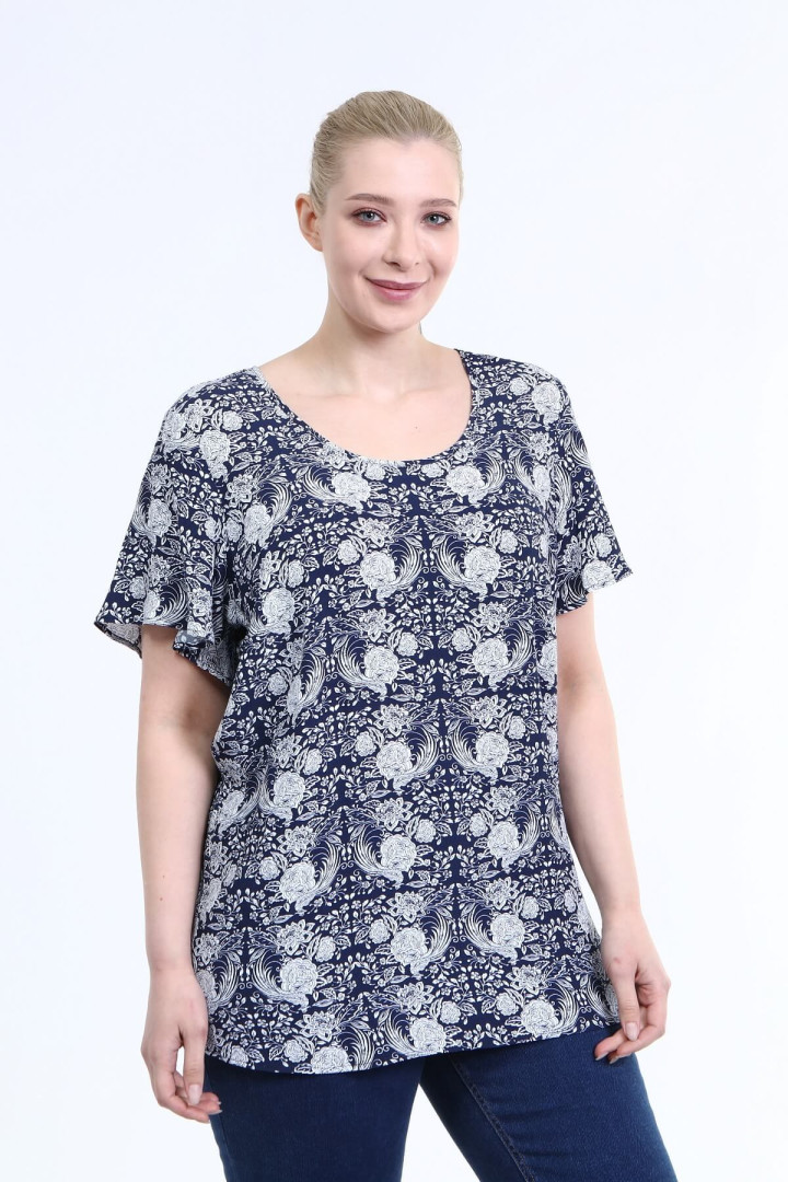 

Блуза женская My Line Moda 1403 синяя 44 RU (товары доставляются из-за рубежа), Синий, 1403