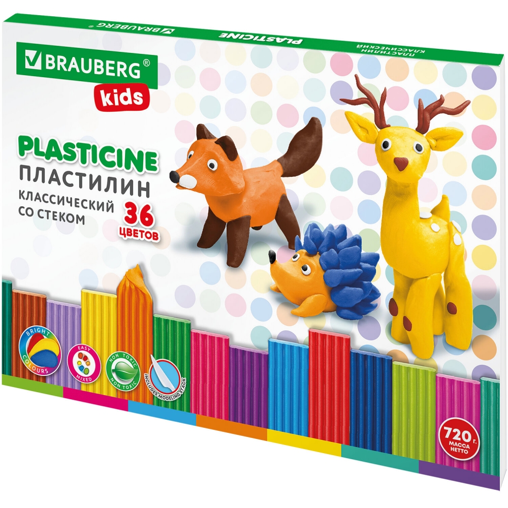 фото Пластилин классический brauberg kids 36 цветов 720 г стек 106438