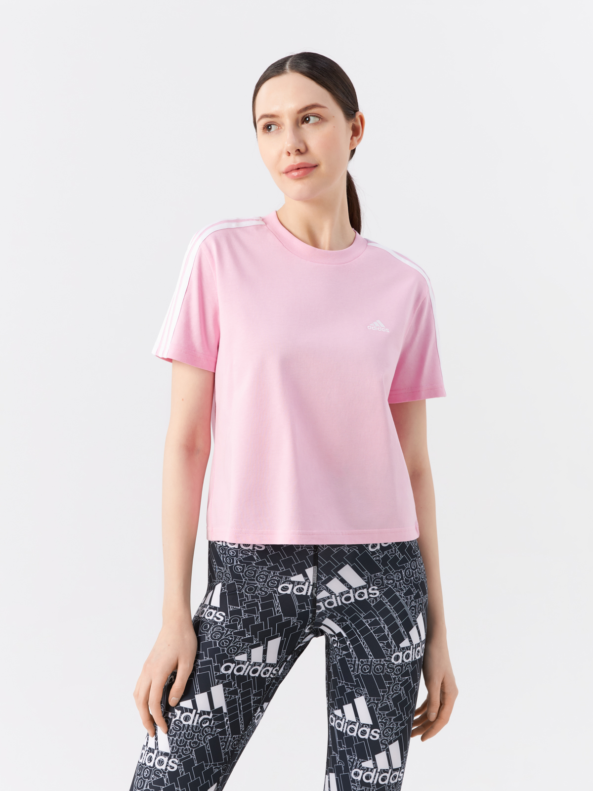 Футболка женская Adidas Essentials Loose 3-Stripes Cropped Tee HL2033 розовая XL 2282₽