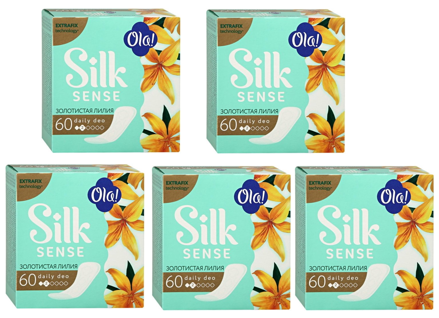 

Комплект Ola! SILK SENSE DAILY DEO Прокладки впитыв. Золотая лилия 60 шт/упак.х5 упак., Комплект Ola! SILK SENSE DAILY DEO Прокладки женс. гигиен. впитыв. Золотая лилия 60 шт/упак.х5 упак.