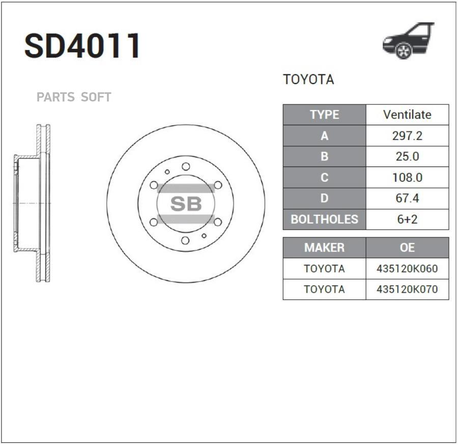 

Диск тормозной передний SANGSIN BRAKE SD4011, SD4011
