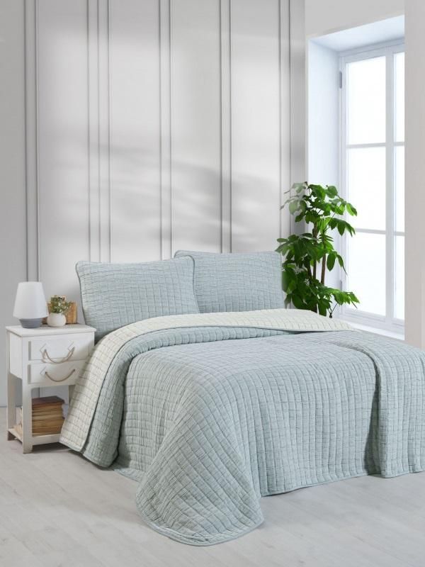 Покрывало хлопок-микрофибра KARVEN Y836 MUSLIN KARE V5 зеленое 160х240 наволочка 50х70