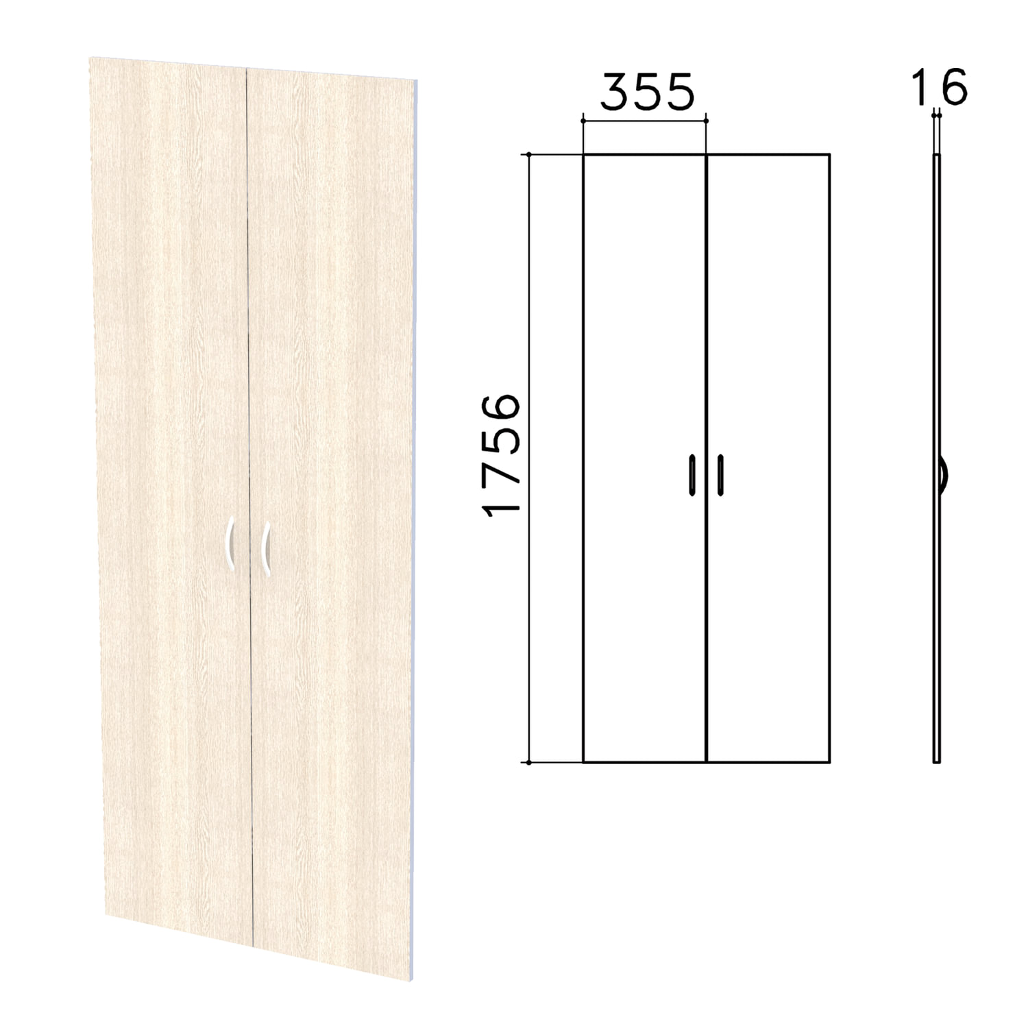 БЮДЖЕТ высокая, лдсп, 355х16х1756 мм, дуб шамони светлый, 2 шт