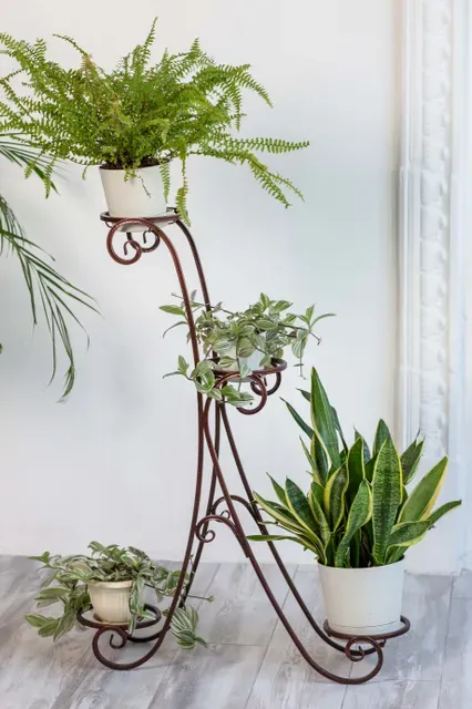 Подставка для цветов напольная высокая для четырех цветов, стеллаж металлический для расте