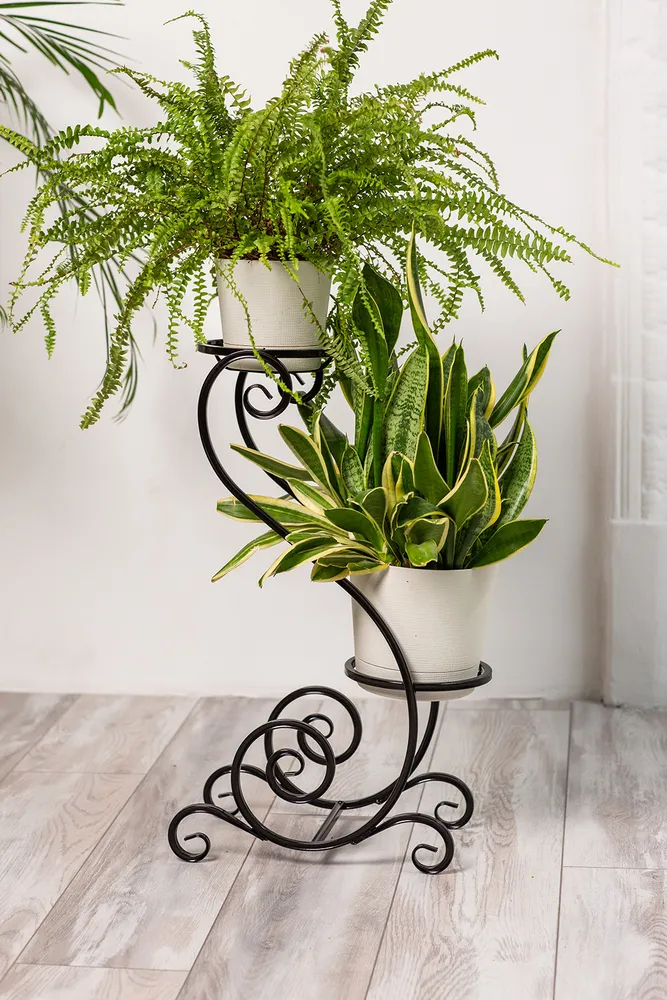 Подставка для цветов напольная высокая, кованая УЗОРНЫЙ Черный