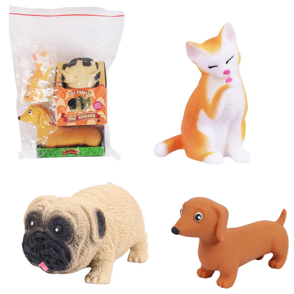 фото Игрушка антистресс junfa toys - тянучки: кошка, собака мопс, собака такса, набор нsq003