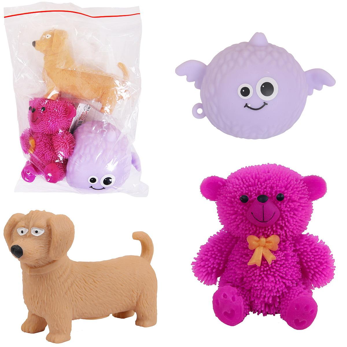 

Игрушка антистресс Junfa toys мишка пушистик, собака такса, монстрик, набор нSQ004