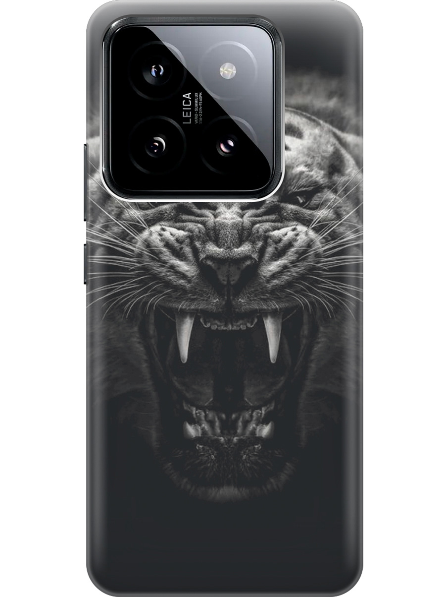 

Силиконовый чехол на Xiaomi 14 Pro с рисунком "Оскал тигра", Серый;черный, 20012089