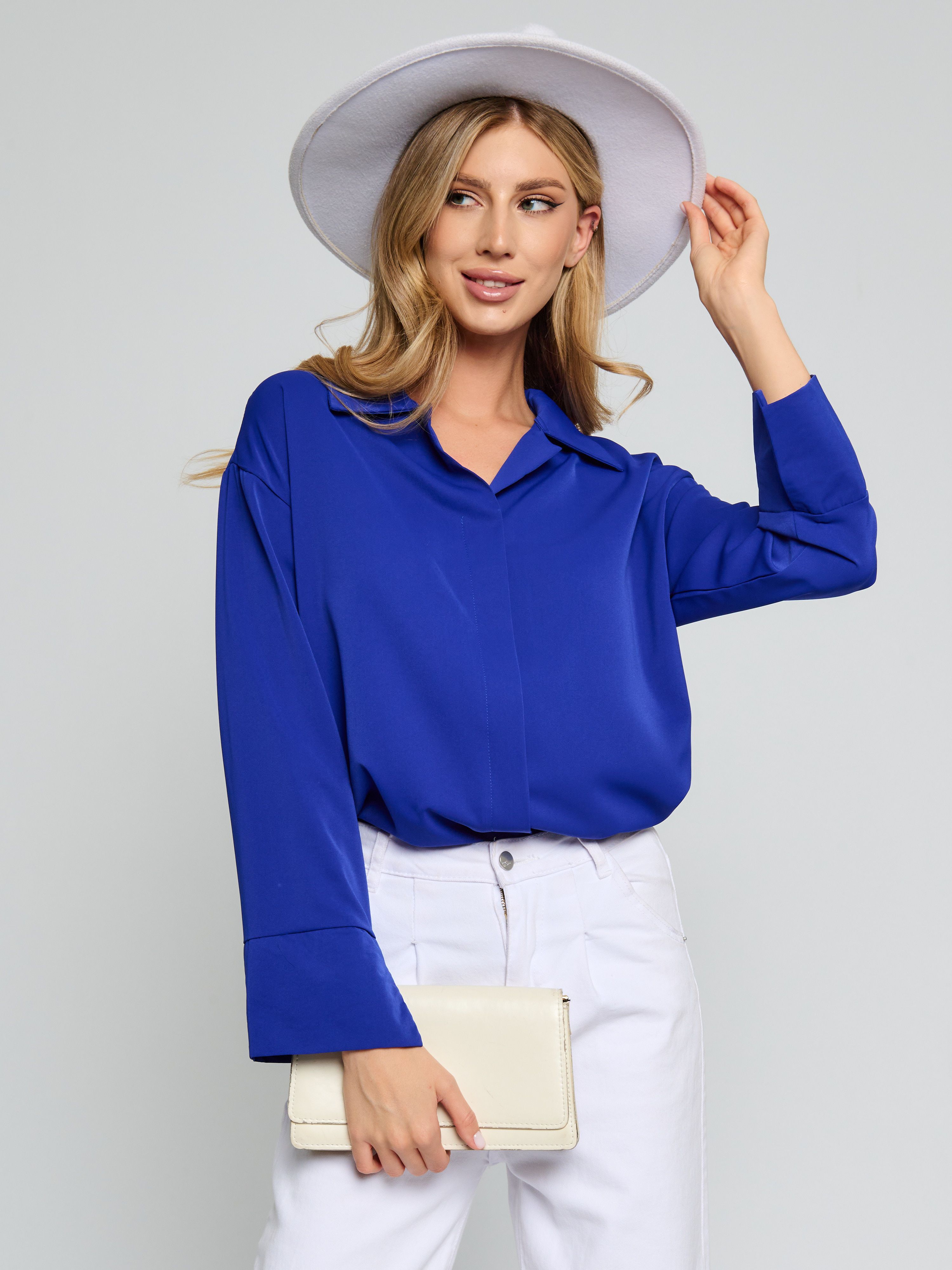 Блуза женская Wellmarts классическая синяя 48 RU