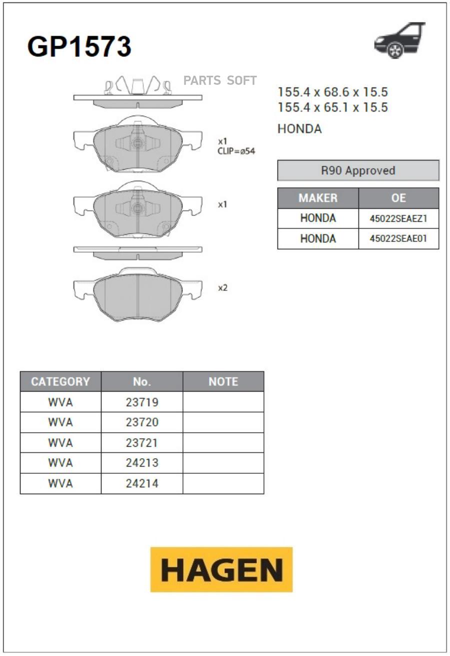 

Тормозные колодки Sangsin brake передние GP1573, GP1573